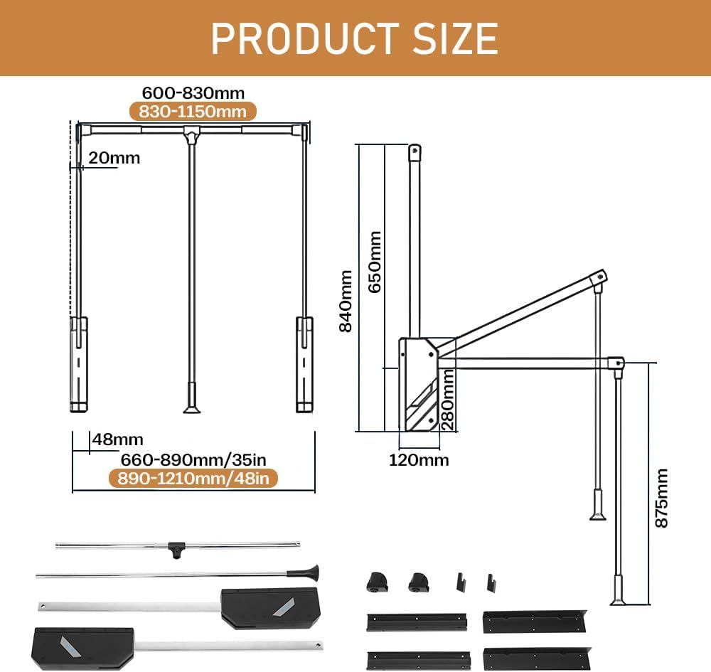 Pull Down Closet Rod 2 Pack, 60 lbs Load Capacity, Stainless Steel Adjustable 35-46.5 inches Soft-Close Wardrobe Lift Rail Organizer for Hanging Clothes, Two-way Buffering Side&Back Mounted Closet Rod