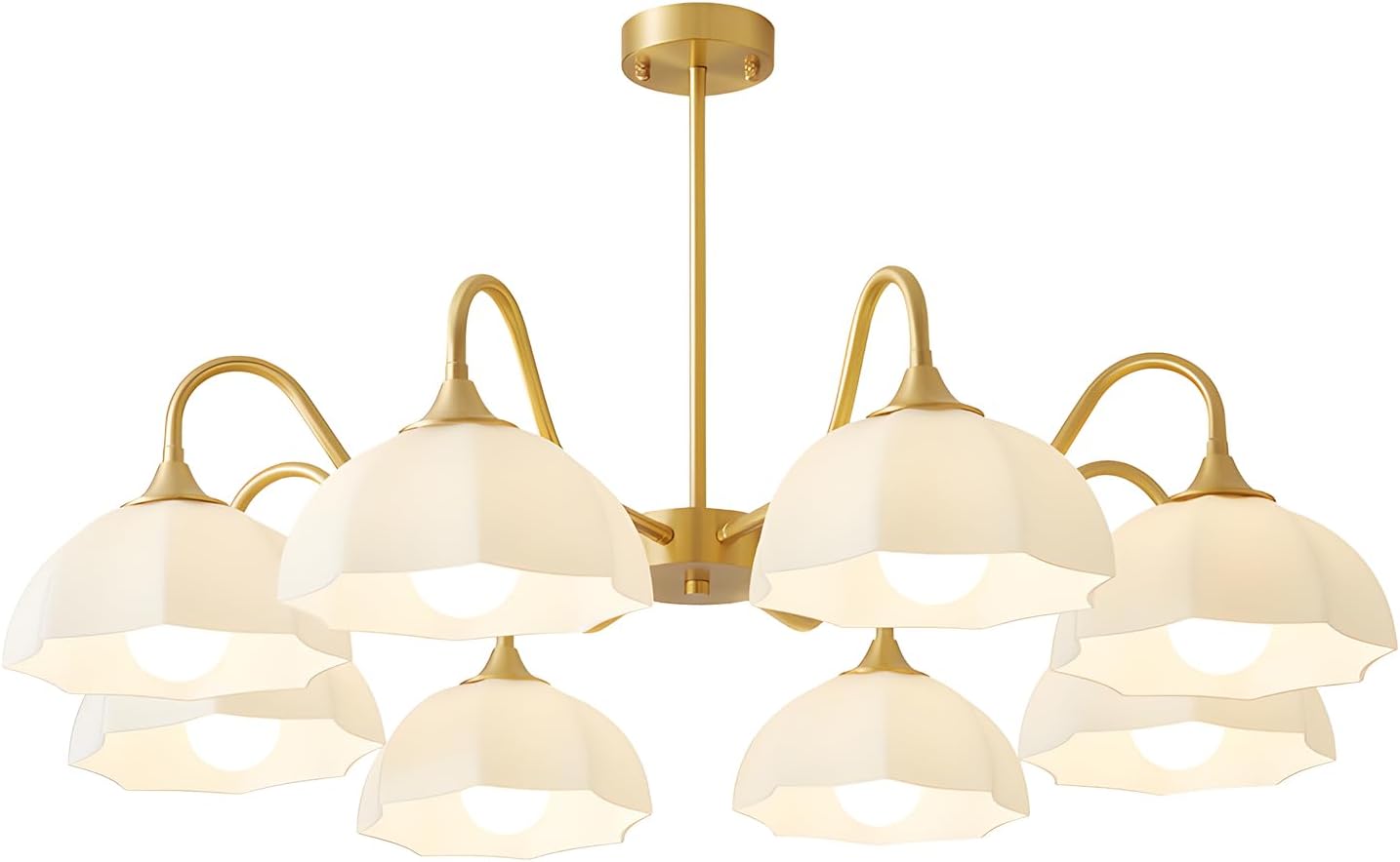 8 Lights Gold Sputnik Chandelier Light Fixture Large Mid Century Large Milk Glass Sputnik Pendant Lights Kitchen Island Modern Farmhouse Semi Flush Mount Chandelier Hanging Lamp MPL13-8 GD