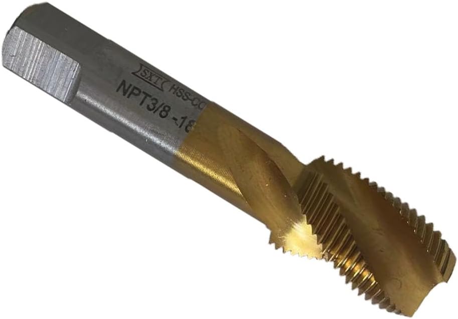 NPT Tap Pipe Thread,High Speed Steel Cobalt-Titanium Coating,Inch Straight Flute Taps – NPT Threading Tools for Pipe Work DRINYOUNG (Spiral 3/8'-18 NPT Qty 10)