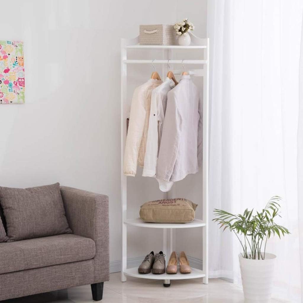 Bamboo Garment Rack Large Clothes Rack Coat Stand Heavy Duty Clothes Hanging Rack with 3 Tier Storage Shelves for Clothes Shoes Hats Bags in Entryway, Bedroom, Living Room, Guest Room,White