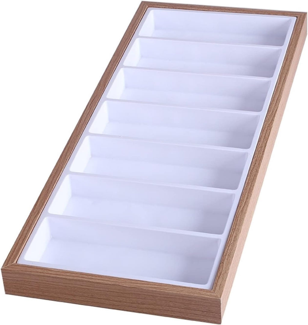 TOMYEUS Sunglasses Display 7 Grids Sunglasses Display Box Wood Velvet Jewelery Display Packaging Props Jewellery Organizer Tray Fashion Cases Eyewear Display Stand (Color : Inner white)
