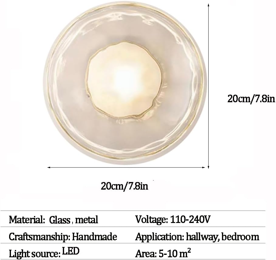 Glass Wall Sconces Set of 2, Modern Disc Shape Light, Mounted Fixture, Indoor Vanity Lamp, Ceiling in 1, for Bedroom Living Room Kitchen Hallway