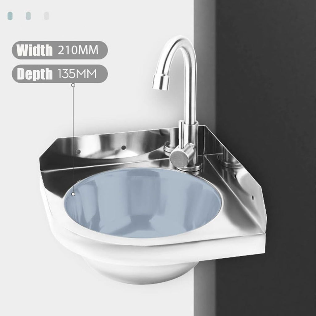 RV Sink,Wall Mounted Stainless Steel Corner Washbasin, Corner Kitchen Sink with Tap, Sink Drain Pipe, Ideal for RV, Boat, Bathroom, Kitchen, Toilet