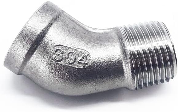 Hose Adapter,Tap Connector,1/4' 3/8' 1/2' 3/4' 1' 1-1/4' 1-1/2' BSP Female to Male Thread 304 Stainless Steel 45 Degree Elbow Pipe Fitting Connector-1'(36893)