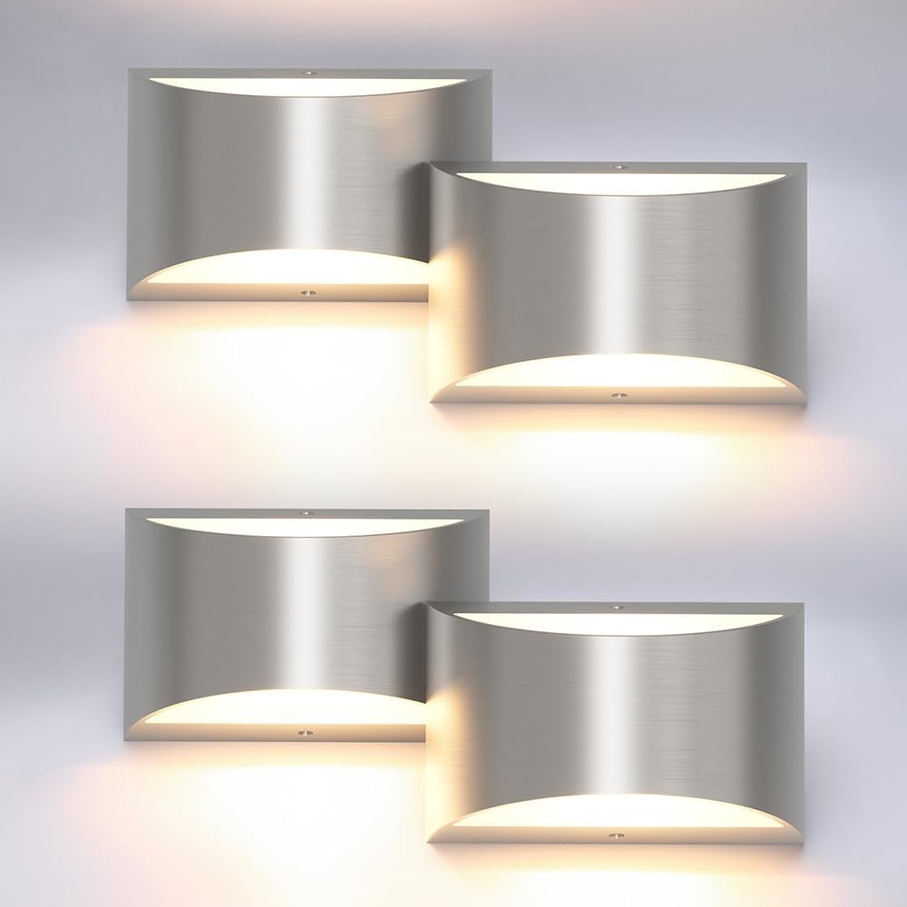 Aipsun 4 Pack Nickel Modern LED Wall Sconce Hardwired Indoor Wall Lights Up and Down Wall Mount Light for Living Room Bedroom Hallway Corridor Conservatory Warm White 3000K(with G9 Bulbs)