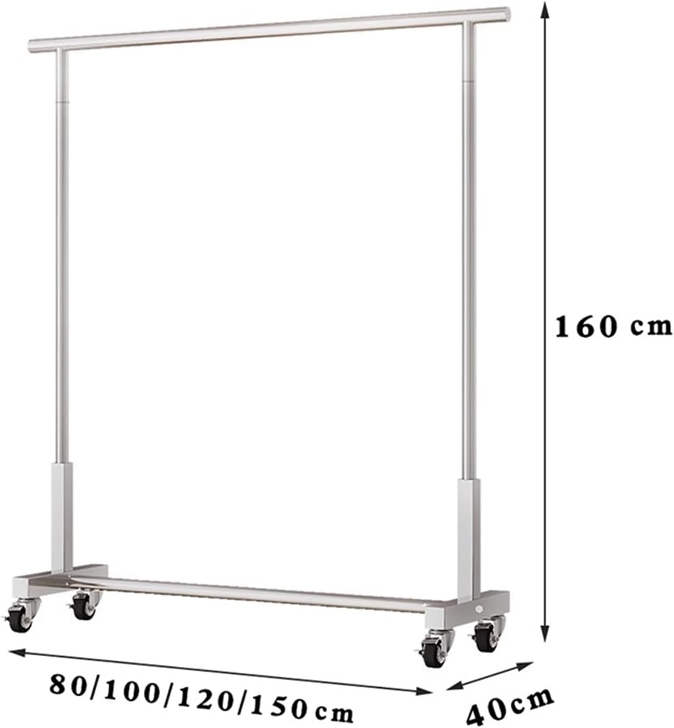 Heavy duty Garment rack Heavy Duty Clothing Rack For Hanging Clothes Silver Stainless Steel Clothes Rail On Wheels Commercial Clothing Display Rack Freestanding Coat Rack For Bedroom ( 120X40X150CM)