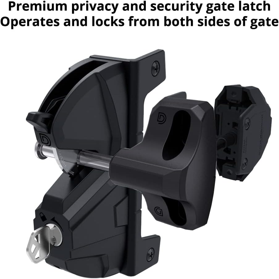 D&D Technologies LLD3KD LokkLatch Deluxe Series 3, Premium Privacy and Security Gate Lock, Key Lockable on Both Sides of Gate, for Square Gate Frame and Post, Metal, Wood, Vinyl Fences, Black