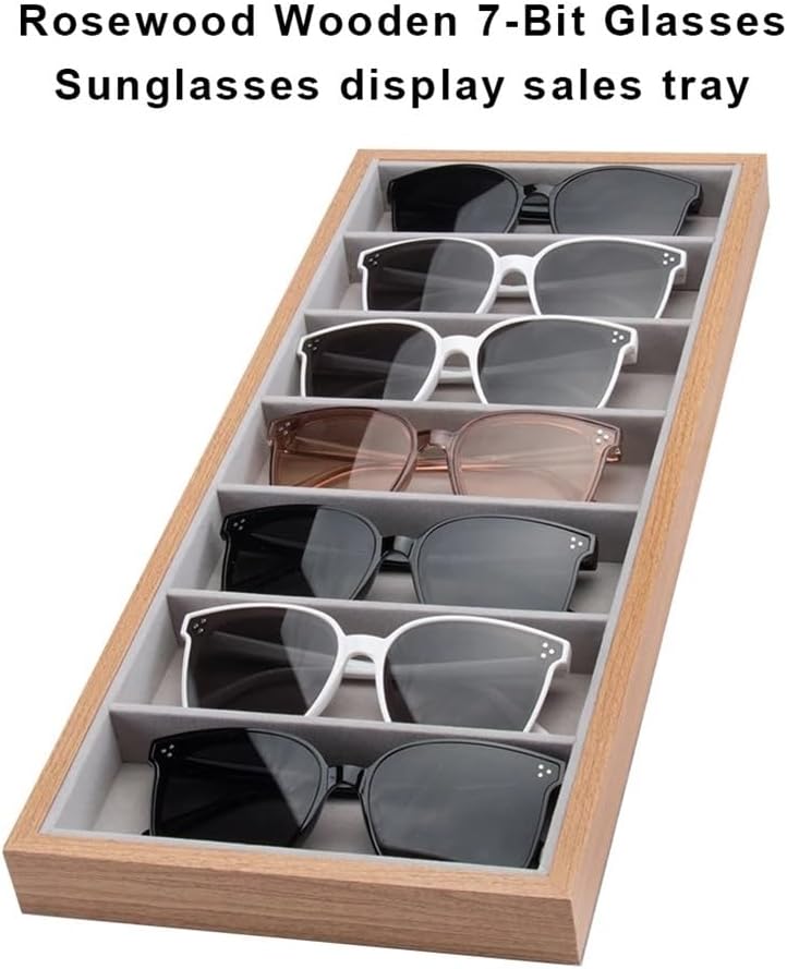 Eyeglasses Stand 7 Grids Glasses Display Tray Sunglasses Necklace Rack Organizer Stand Holder Storage Box for Sales Counter Eyewear Display Rack(Gris)