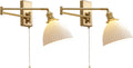 Gold Wall Sconces Set of 2 Modern Bathroom Sconces Wall Lighting Brushed Brass Wall Mount Light Fixture Milk Glass Swing Arm Wall Sconces with Pull Chain Bedroom Hardwired Wall Lamps MWL14D-2