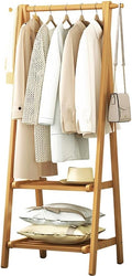 Bamboo Clothing Rack with Double Layer Storage Shelf, 160cm High Hanging Rail, Foldable Lightweight Garment Stand for Bedroom, Versatile Clothes nizer L:66/86/116CM
