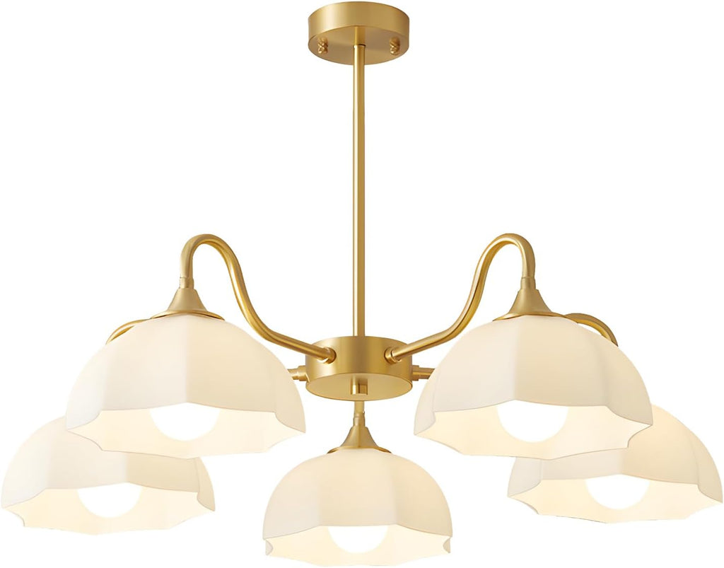 5 Light Modern Gold Chandelier Milk Glass Sputnik Pendant Light Mid Century Nordic White Ceramic Kitchen Island Hanging Lights Dining Room Lighting Fixtures Over Table Chandelier MPL13-5 GD