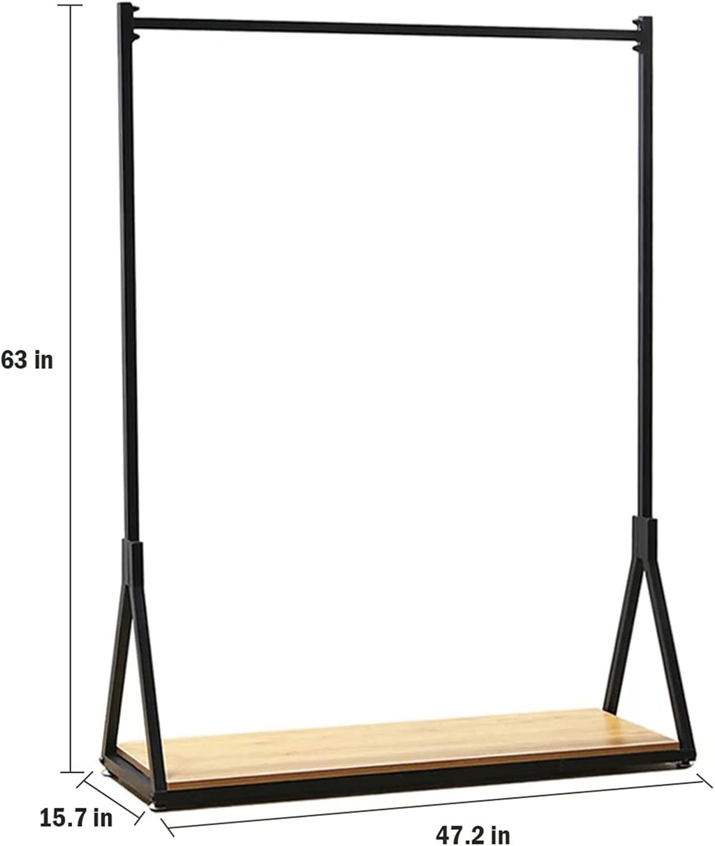 Modern Simple Heavy Duty Metal and Wood Rolling Clothing Garment Rack with Wheel,Creative Commercial Wedding Dress Display Shelf,Floor-Standing Clothes Hangers (Black with Wood, 47.2' L)