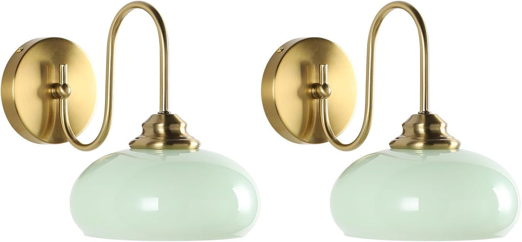 KCO Lighting Vintage Green Wall Sconces Light Set of Two Gold Globe Wall Sconce Mid Century Modern Bathroom Vanity Light Fixture Brass Indoor Wall Sconce Light Fixture (2 Pack)