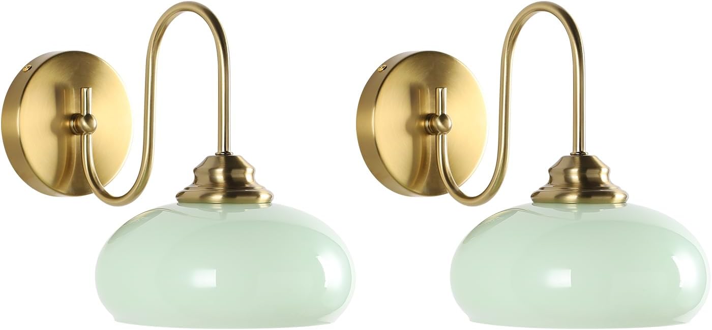 KCO Lighting Vintage Green Wall Sconces Light Set of Two Gold Globe Wall Sconce Mid Century Modern Bathroom Vanity Light Fixture Brass Indoor Wall Sconce Light Fixture (2 Pack)
