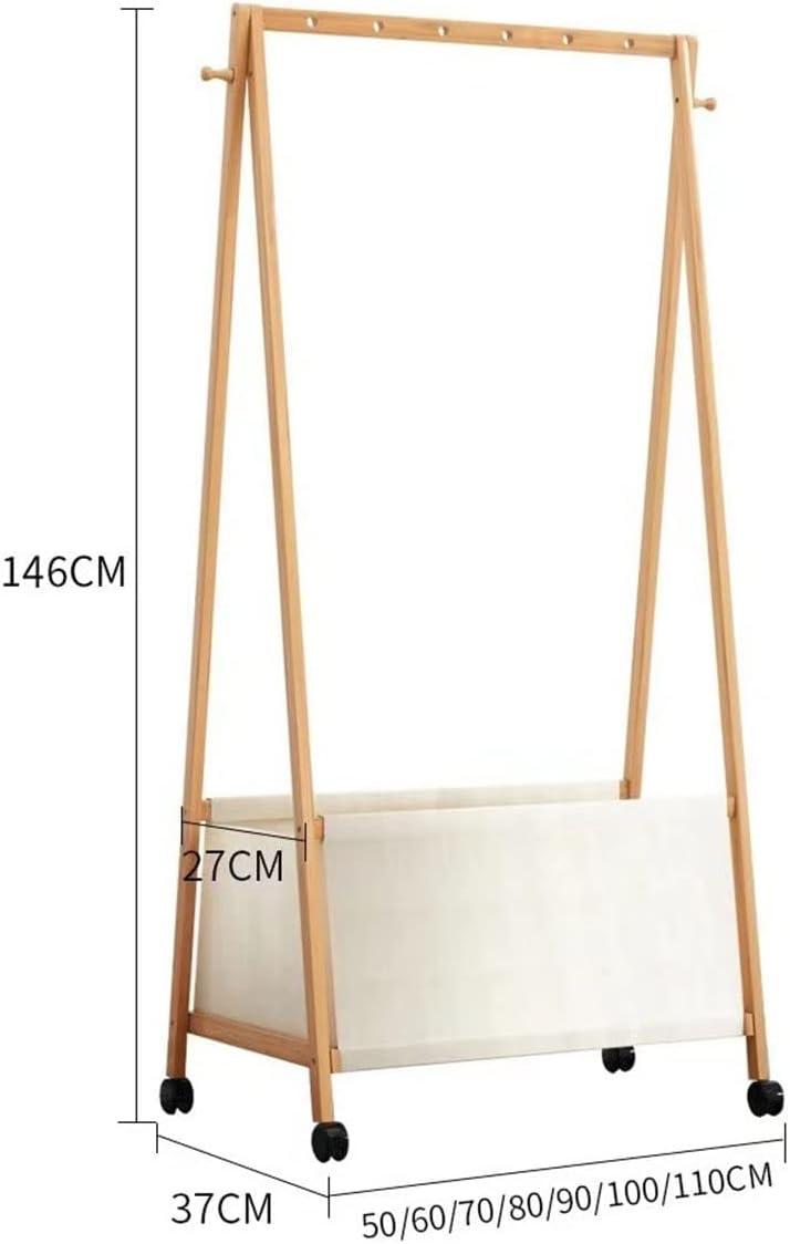 Bamboo Garment Rack Coat Clothes Hanging with 4-Tire Box Racks with Clothing Storage Organizer for Entryway and Bed Room/110Cm
