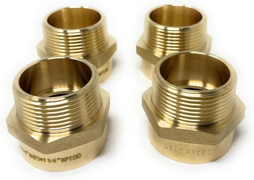G Thread (British BSPP) Female to NPT Thread Male Pipe Fitting Adapter - Lead-Free (1 1/4' x 1 1/4' (4 Pieces))
