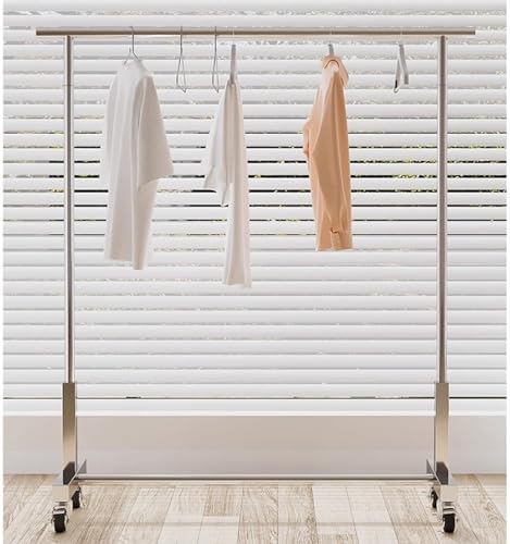 Heavy Duty Clothing Rack on Wheels - Stainless Steel Garment Rack for Hanging Clothes, Freestanding Commercial Display Rack, Ideal for Bedroom & Retail (150x40x150cm)