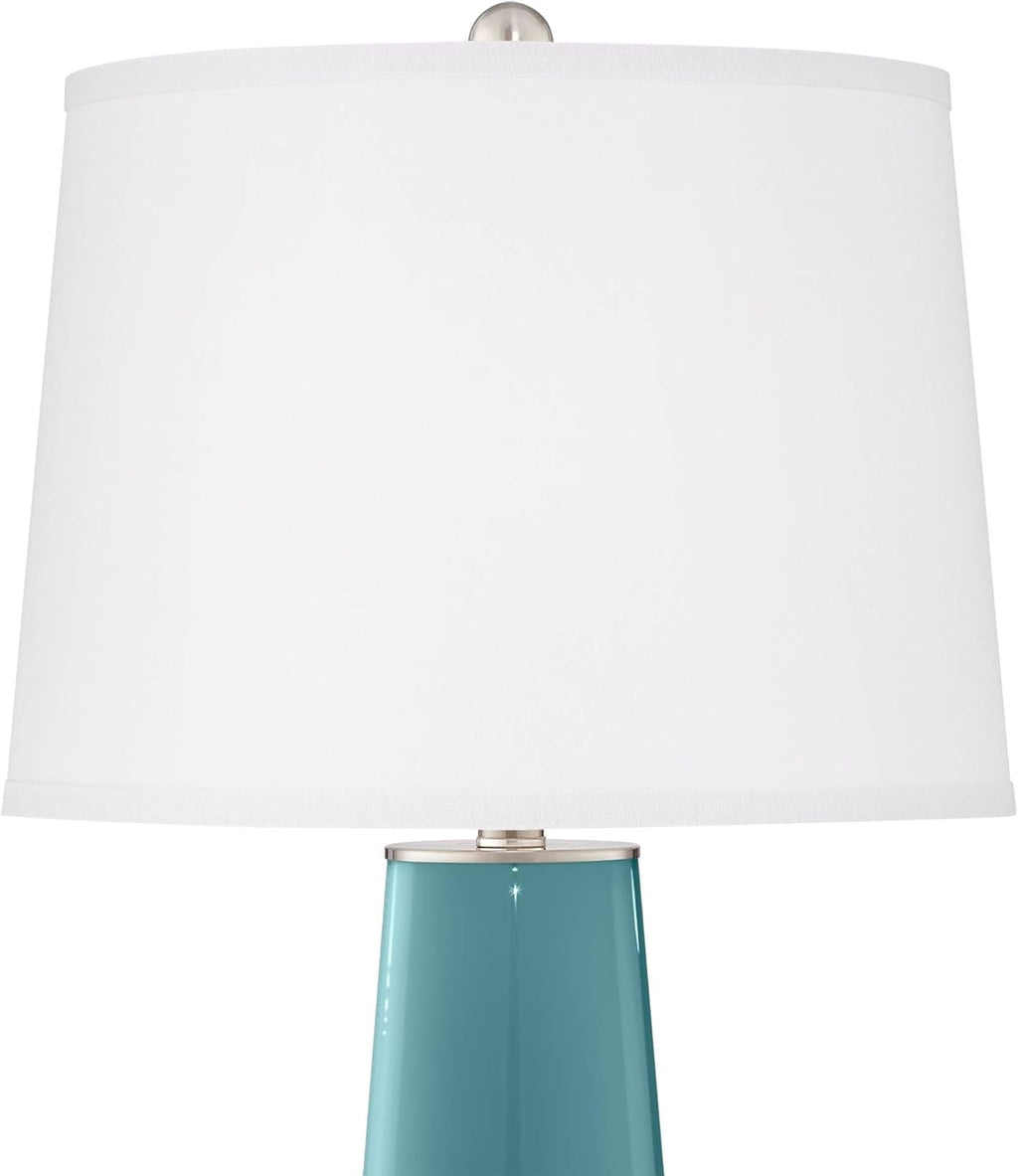 Color + Plus Leo 29 1/2' Tall Modern Coastal End Table Lamps Set of 2 Reflecting Pool Blue Finish Glass Fabric White Shade Living Room Bedroom Bedside Nightstand House Office Family Reading