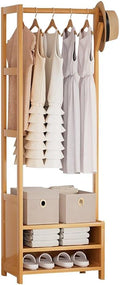 Bamboo Clothes Rack with Hanging Rod & Storage Shelves, Free Standing Garment Hanger for Bedroom, Hallway & Closet, Durable Open Wardrobe nizer, Eco-Friendly Design