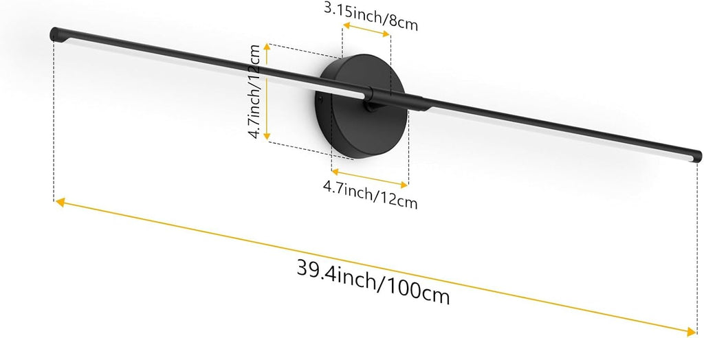 Modern Wall Sconces Set of Two 3000K 40In Hardwired Black Bathroom Sconce Vanity Light Bar 360° Rotate Warm Light for Bedroom Bathroom