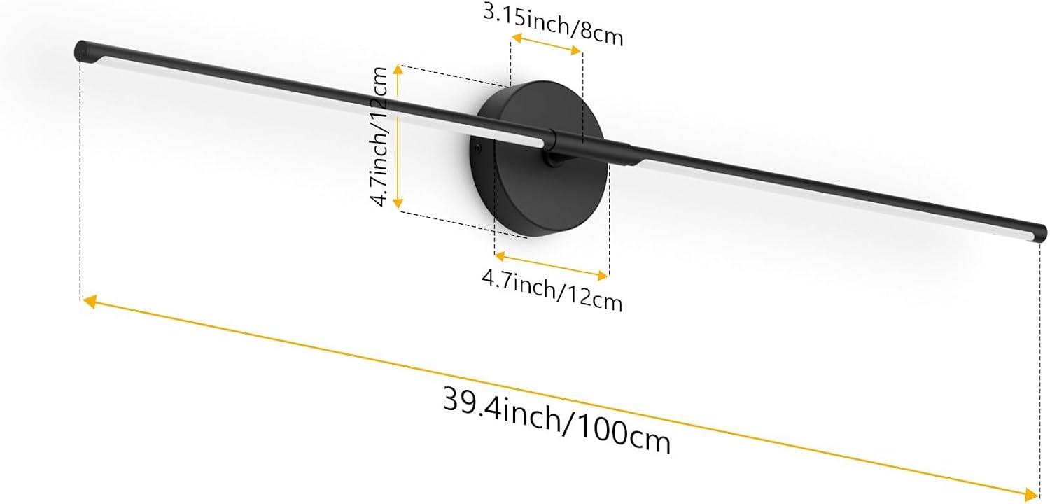 Modern Wall Sconces Set of Two 3000K 40In Hardwired Black Bathroom Sconce Vanity Light Bar 360° Rotate Warm Light for Bedroom Bathroom