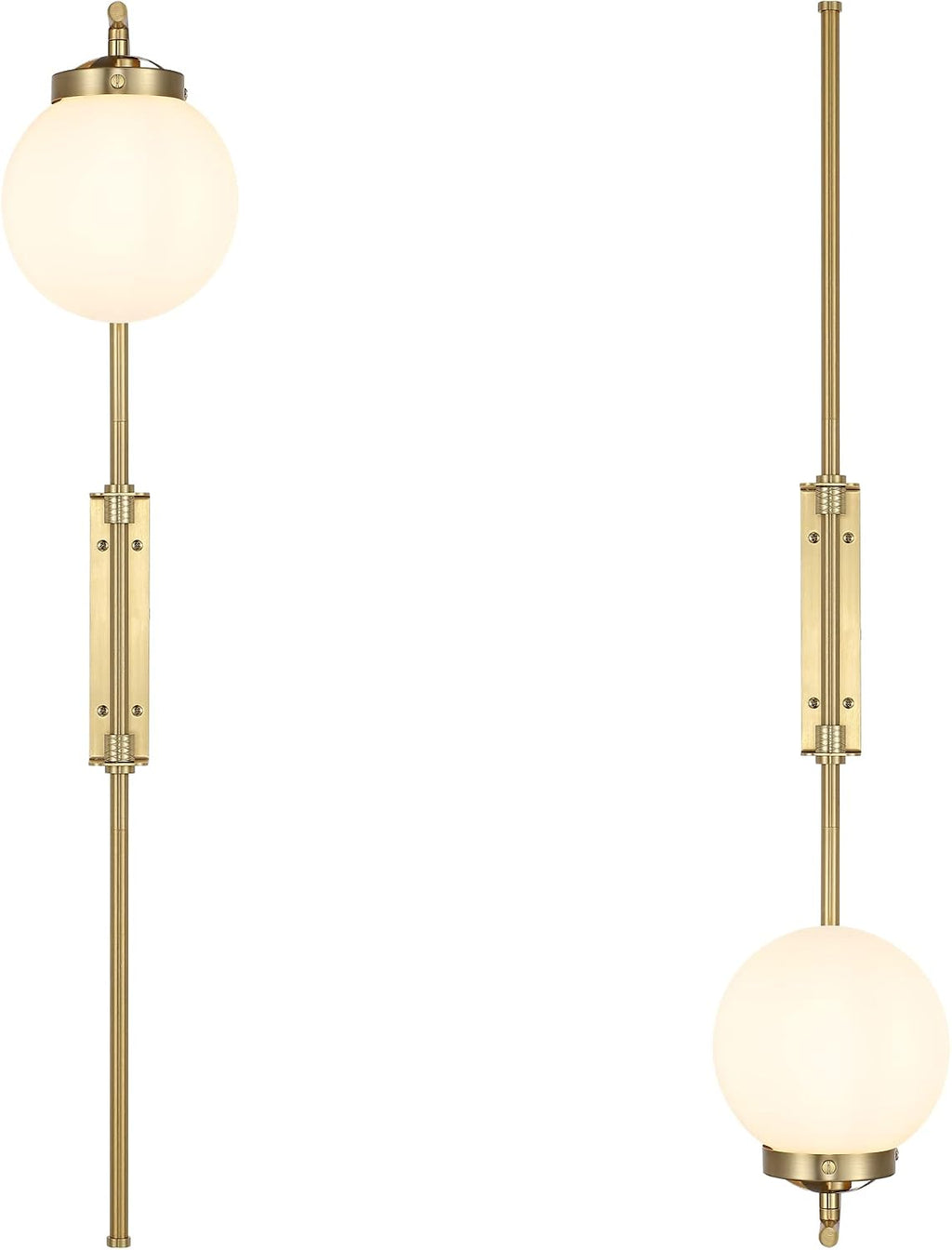 ELEHINSER Gold Wall Sconces Set of 2 with Globe Shade, Modern Indoor Plug in Wall Lamps with Switch, Angle Adjustable Light for Bedroom Living Room Study Hallway Bedside