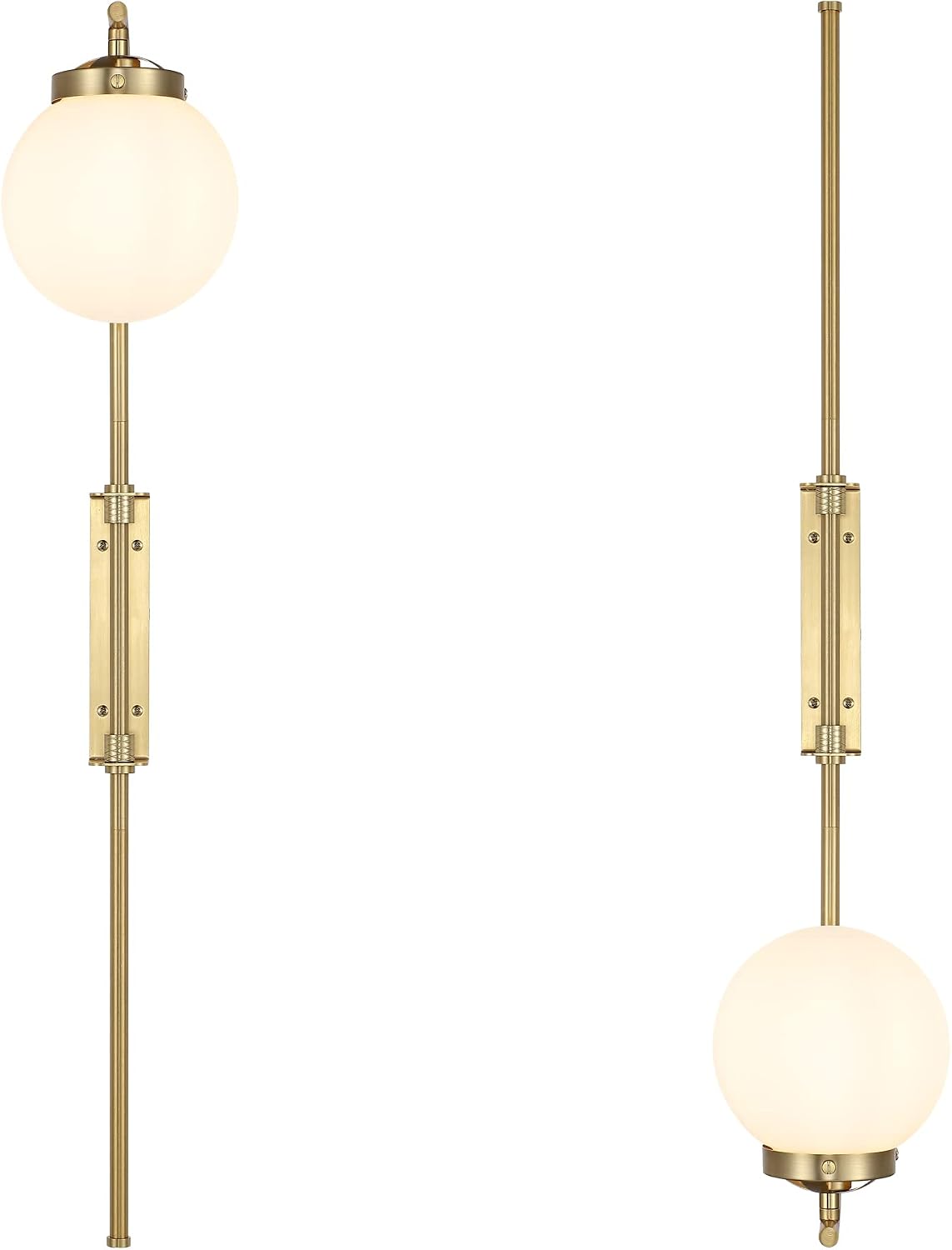 ELEHINSER Gold Wall Sconces Set of 2 with Globe Shade, Modern Indoor Plug in Wall Lamps with Switch, Angle Adjustable Light for Bedroom Living Room Study Hallway Bedside