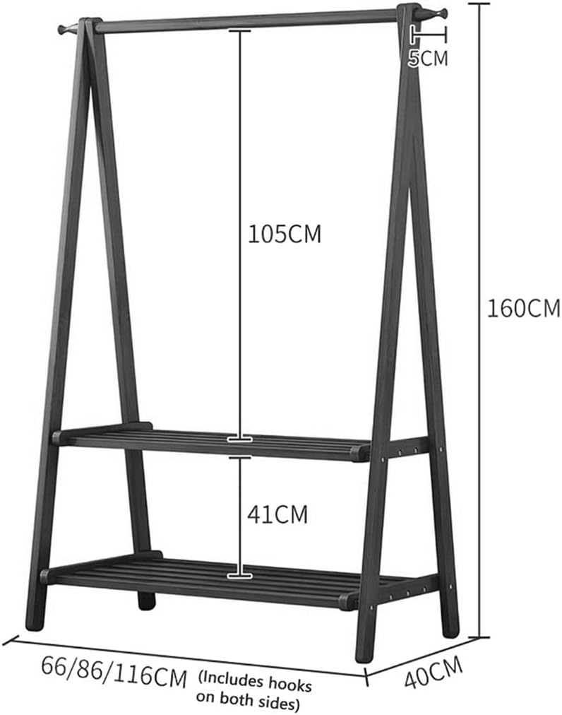 Bamboo Wood Garment Rack, with Storage Shelves, Clothes Hanging Rack, for Entryway Living Bedroom (Brown 66 * 40 * 160cm)