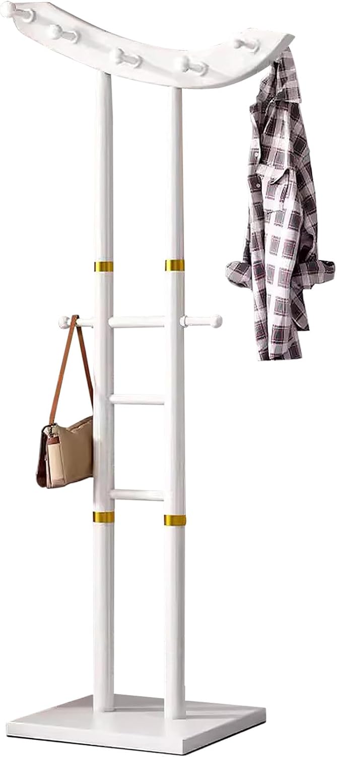 Bamboo Clothing Rack - Multifunctional Garment & Coat Organizer with 12 Hooks, Stylish Bedroom Clothes Hanger, Space-Saving Hat Tree for Home & Closet Storage