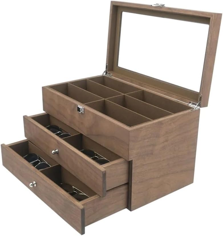 Eyeglasses Stand 18 Grids Sunglasses Organizer Box Wooden 3 Layer Glasses Storage Box Jewelry Sunglasses Eyewear Display Case Box Eyewear Display Rack