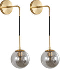 KCO Lighting Modern Glass Globe Wall Sconce Minimalist Gold Wall Mounted Sconce Light with Smoke Grey Lampshade Round Wall Lamp for Bathroom Mirror Bedroom (Smoke Grey-2PC)