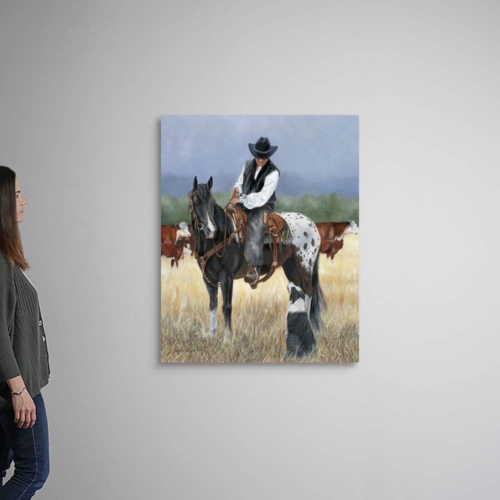 CANVAS ON DEMAND Staff Meeting Canvas Wall Art Print by Victoria Wilson Schultz, Contemporary, Home Decor, Horse, Cattle Artwork, 36'x45'