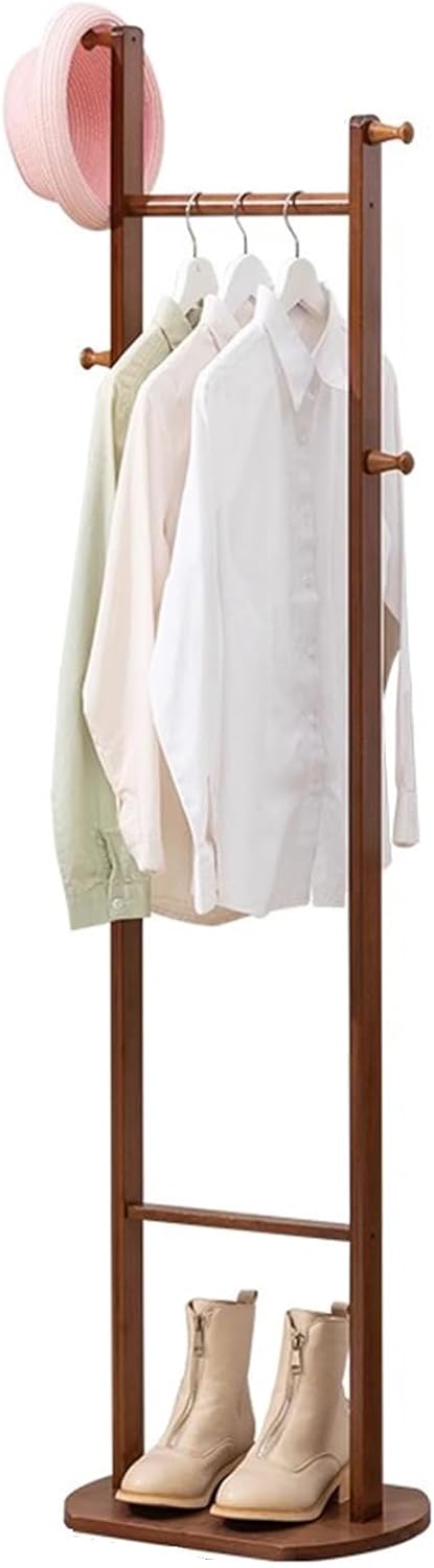 Garment Rack Bamboo Clothing Rack Corner Coat Rack Stand Hall Trees Free Standing Clothes Hanging Rail With Shelves And 4 Hooks For Entryway Bedroom Living Room, 40X30X162CM(Color:Brown)