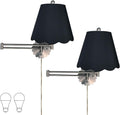 Royal Designs, Inc. Set of 2 Scalloped Swing-Arm Dimmable Wall Lamp - Brushed Nickel Lamp with Black Scallop Hardback Lampshade