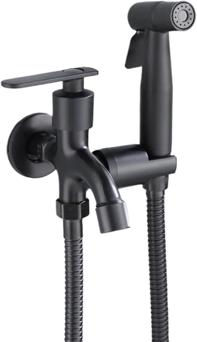 Bathroom Stainless Steel Faucet Toilet Cleaning Kit Pipe Sprayer Household Double Tap Accessories-Silver