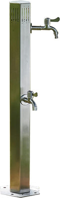 Floor Mounted Faucet Outdoor Water Pipe Vertical Fountain Irrigation Column,Stainless Steel Vertical Garden Water Column with 2 Faucets Free Standing Outdoor Courtyard Fountain Faucet and Wa