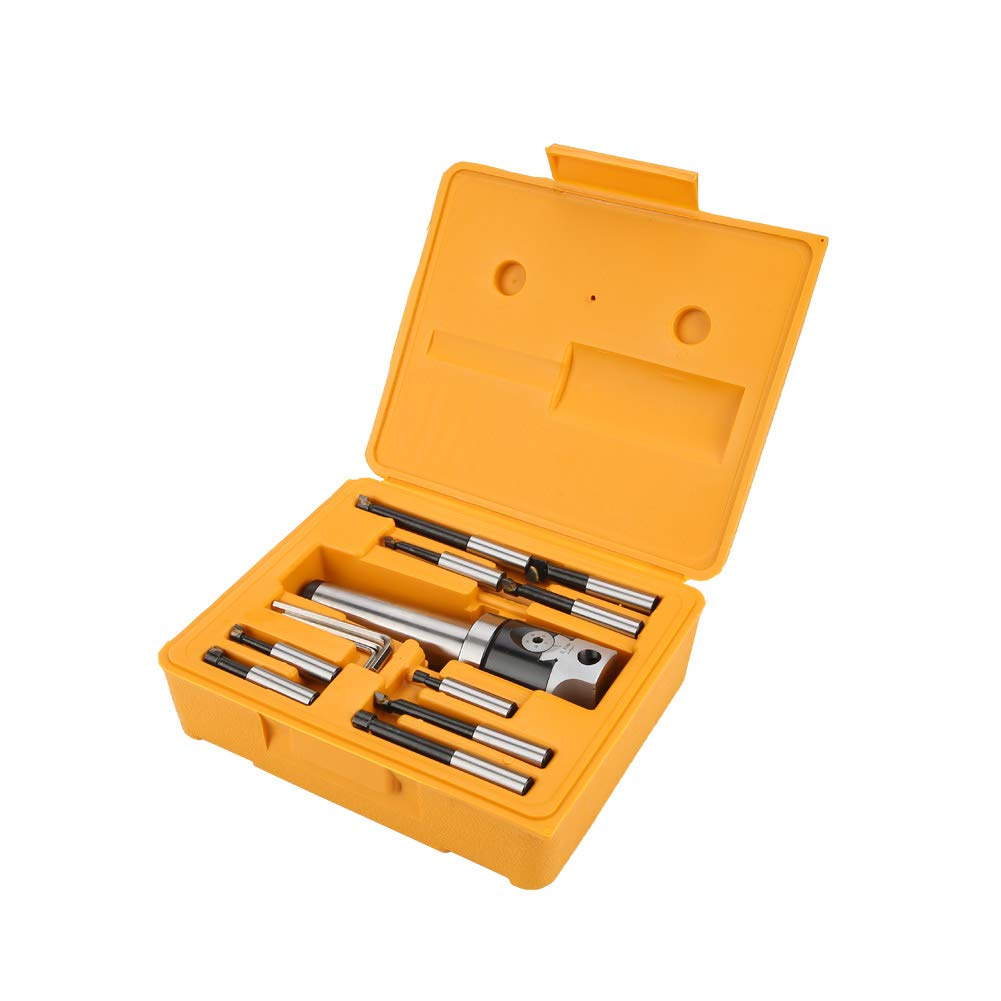 Brilluxa Boring Head Set, 50mm F1-12 Boring Head with MT4-M16 Arbor Adapter and 9PCS 12mm Boring Bar Set, Taper Shank Boring Tool Kit for CNC Milling Machine