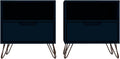 Manhattan Comfort Rockefeller Nightstands Set of 2 with Drawer and Cubby, Ideal for Bedroom and Living Room, Bedside Table with Mid Century Modern Design, Functional Storage Organizer, Blue