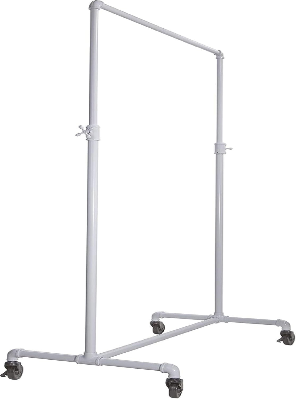 Econoco Pipeline Adjustable Ballet Bar Rack, Rolling Clothing Display with Vintage Style and Adjustable Height, Gloss White