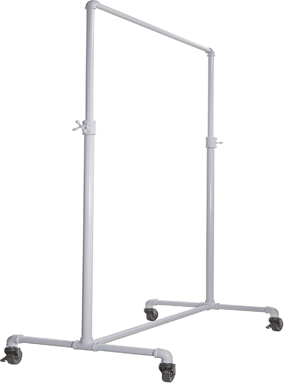Econoco Pipeline Adjustable Ballet Bar Rack, Rolling Clothing Display with Vintage Style and Adjustable Height, Gloss White