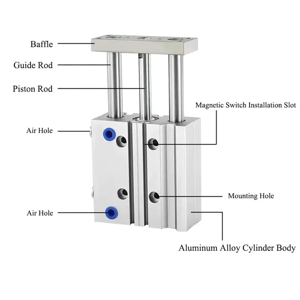 TCM Guided Three Bar Three-axis Cylinder Cylinder Diameter 12/16/20/25/32/40/50/63 Cylinder Stroke 10-400MM Meet Different Needs