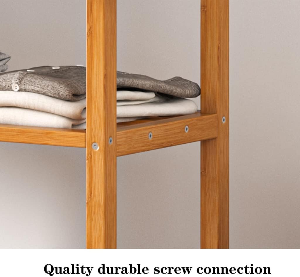 Coat Rack, Garment Rack Hanging Shelves Rolling Wardrobe Clothing Rack With 1 Shoe Shelf 4 Tree Hooks 14 Pants Racks And Hanging Bar Large Standing Bamboo Clothes Storage Max Load 75kg