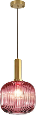 Glass Pendant Lamp Pink Pendant Light Kitchen Pendant Lighting Over Island Mid Century Modern Hanging Ceiling Light Gold Single Globe Chandelier Light Fixture for Dining Room Bedroom Hallway