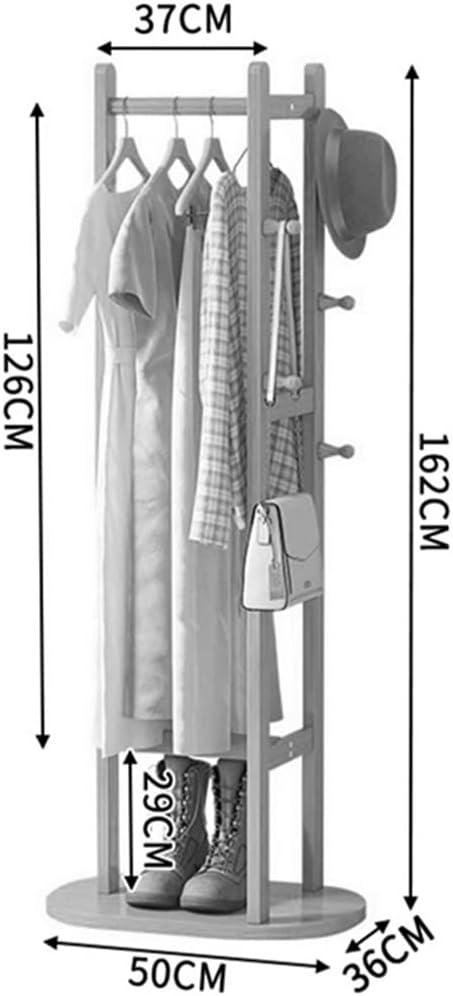 Coat Tree Freestanding Bamboo Wood Garment Rack, Corner Clothes Hanging Rack, 50 * 36 * 162cm, Space Saver (Brown)