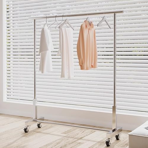 Heavy Duty Clothing Rack on Wheels - Stainless Steel Garment Rack for Hanging Clothes, Freestanding Commercial Display Rack, Ideal for Bedroom & Retail (150x40x150cm)