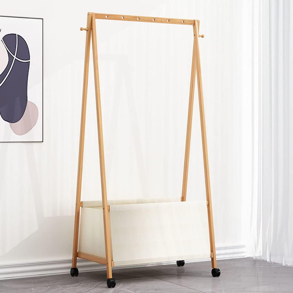 Foldable Clothes Hanging Rack, Bamboo Garment Rack On Wheels, for Bedroom Living Room, Space Saver,80 * 37 * 146cm
