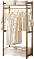 Bamboo Garment Rack with 5 Shelves Free Standing Hanging Rails for Clothes Shoes Hats Bedroom Storage nizer Max Load 100kg