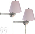 Royal Designs, Inc. Set of 2 Scalloped Swing-Arm Dimmable Wall Lamp - Brushed Nickel Lamp with Pink Scallop Hardback Lampshade