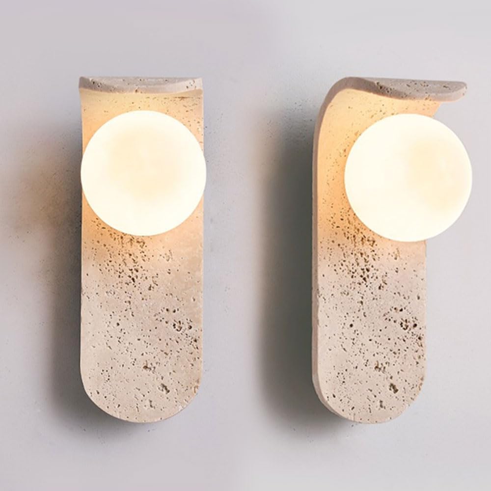 Wall Mounted Reading Lamp Home Decor Living Room Wall Mount Sconce Set of 2 G9 Wall Decor Yellow Travertine Stone Wall Mount Lamp Bedroom Wall Light Fixtures with Glass Ball