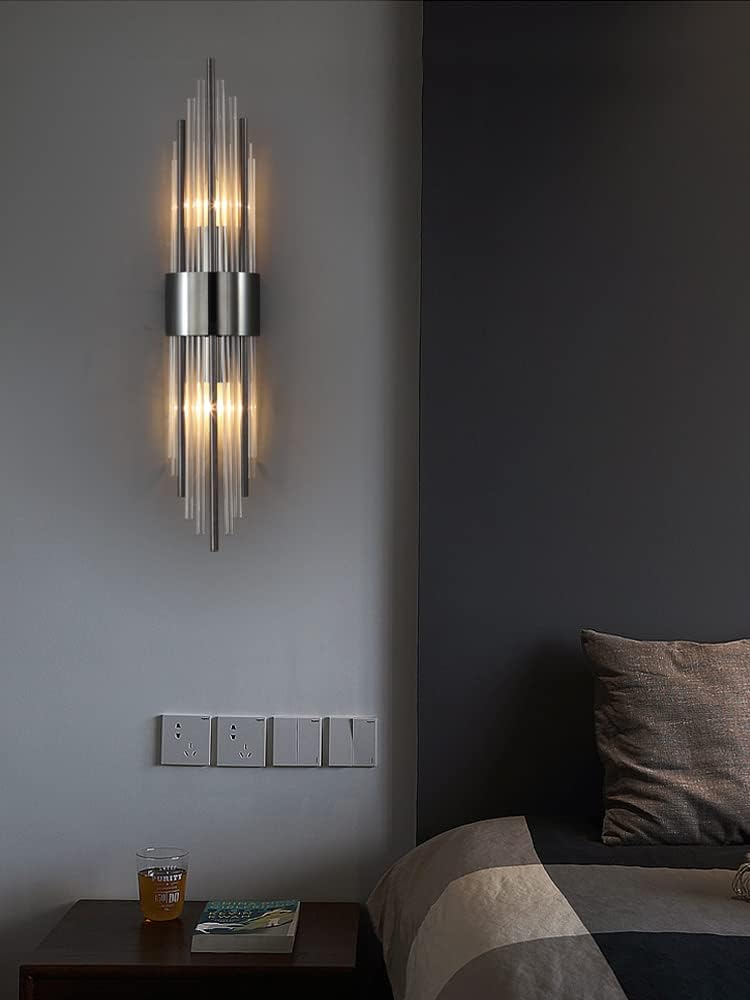 2-Light Modern Wall Sconce Titanium Black Metal with Clear Class Crystal Vanity Wall Sconce Lighting for Bedroom Living Room Bathroom Light Fixtures Set of 2